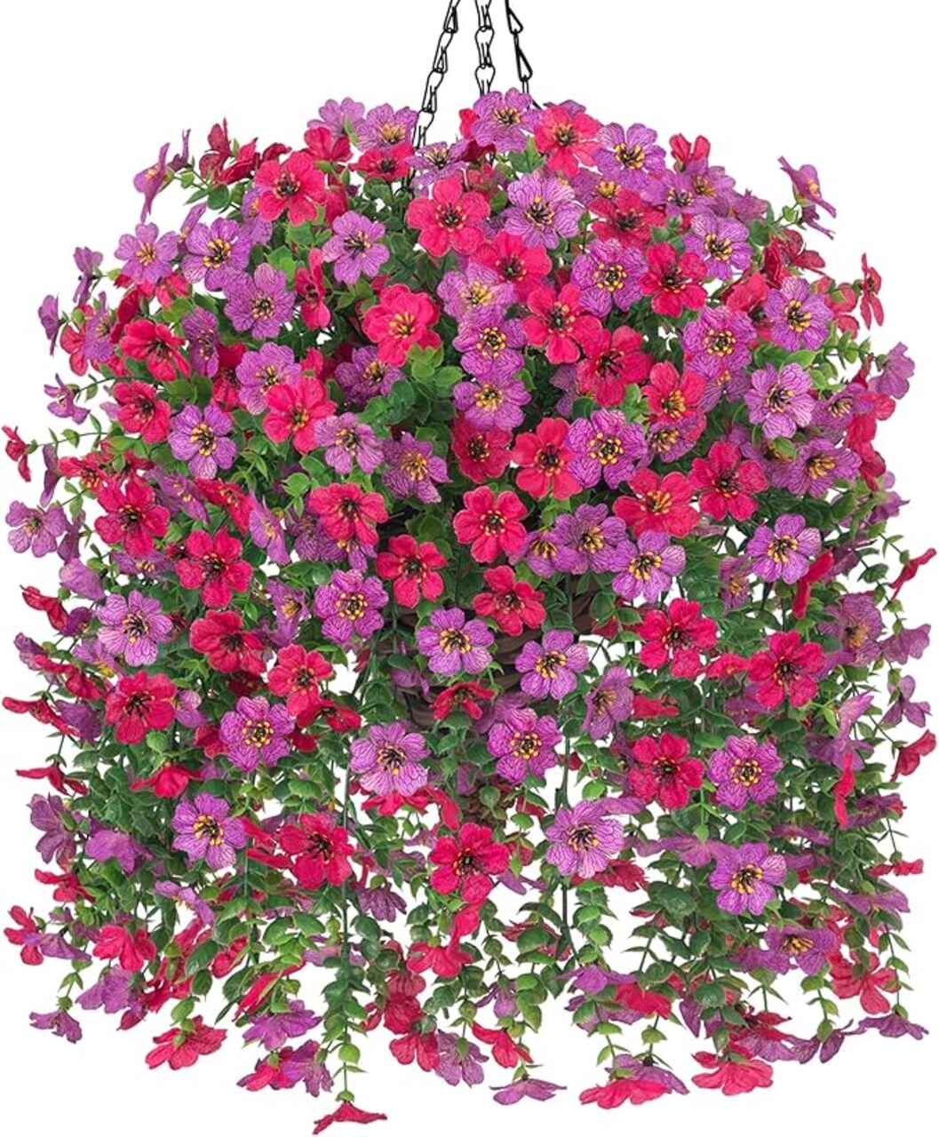 Artificial Hanging Flowers Basket for Outdoor, Fake Flowers Faux Plants Look Real for Yard Gardens Porch Patio Home (Purple+Hotpink)